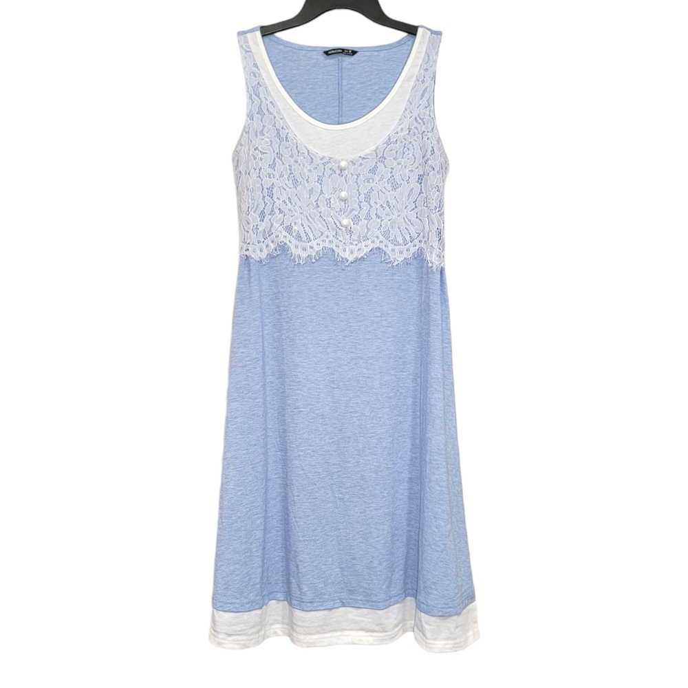 Noracora Vintage Inspired Sky Blue White Lace Sleeveless Midi Dress Size Medium